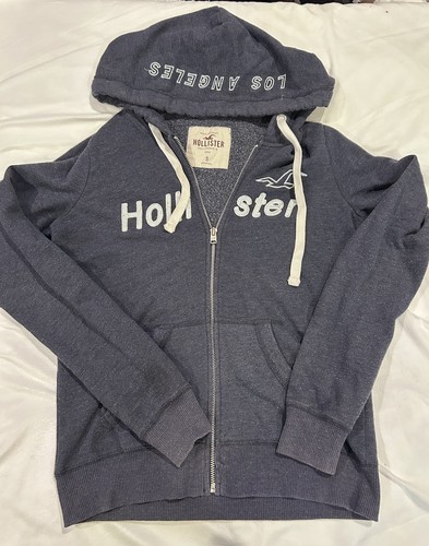 Hollister Gray Full Zip Sweatershirt with Hoodie Large Logo Y2K Size Small