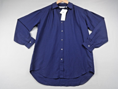 Uniqlo Hemd Damen XS marineblau Leinenmischung Knopfleiste Smart Workwear neu mit Etikett Top Komfort