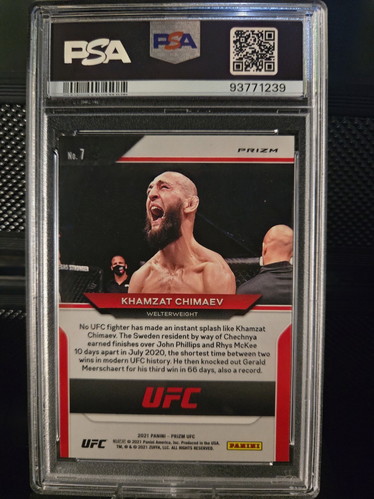 2021 Panini Prizm UFC Khamzat CHIMAV #7 RC Silver Prizm PSA  9 ROOKIE CARD view 2
