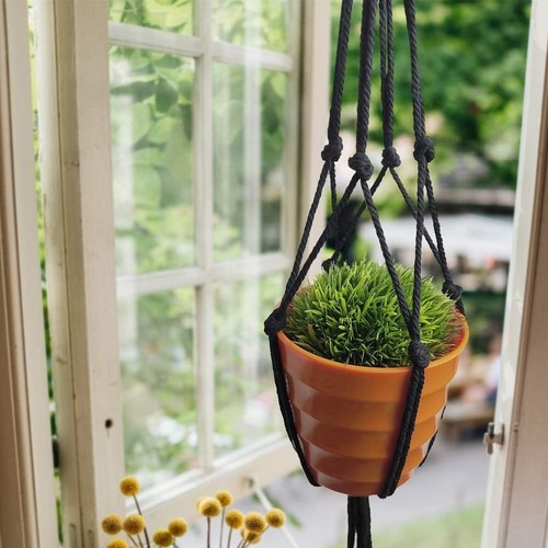 Macrame plant hanger, 6 Pack Black Indoor Outdoor Hanging Planter Flower Pot Bas - Picture 4 of 7