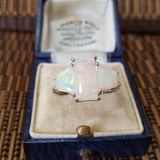 925 Sterling Silver Ring, Genuine Multicolour Opals Gemstones Size O US 7.25 