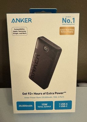 Anker Power Bank 20000mAh 15W Portable Charger USB-A USB-C Dual Port   Black New