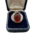 STERLING SILVER RING XL UNIQUE CARVED CARNELIAN EGYPTIAN REVIVAL ART DECO SCARAB