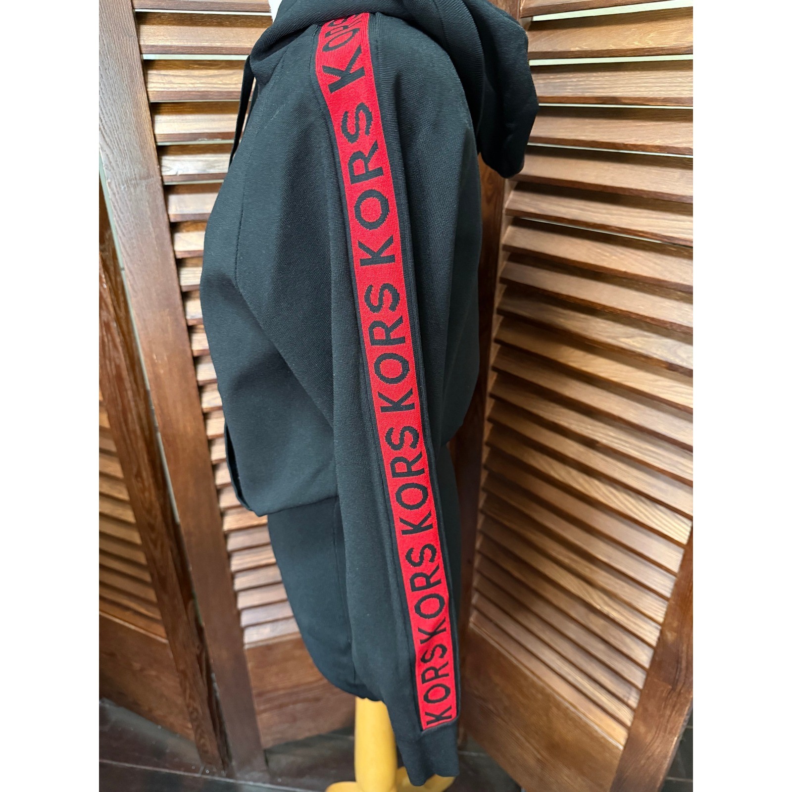 Michael Kors Womens Tape Stretch Viscose Hoodie Dress Black Red XS NWT thumbnail 3