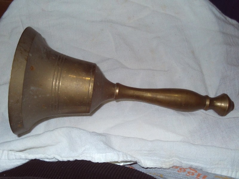 Vintage BRASS BELL, School Bell?,  9 1/2" Handbell