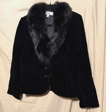 Victor Costa for Neiman Marcus Vintage Black Velvet Jacket Faux Fur Collar Sz 12