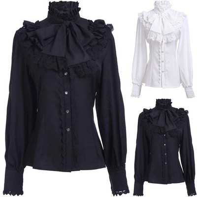 Retro Langarm Rüschen Bluse für Damen Victorian Gothic Lolita Style
