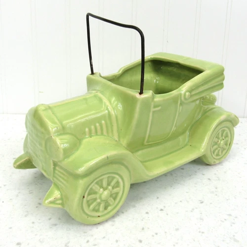 Vintage McCoy Planter Lime Green Jalopy car Flower Pot novelty Pistachio 9 1/2"