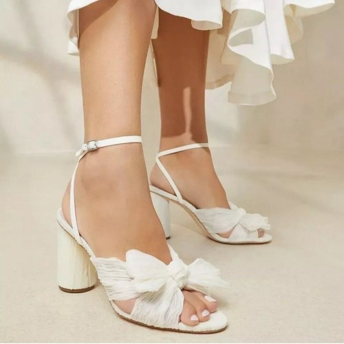 Loeffler Randall Cream Camellia Pleated Bow Heels Women's US Size 7.5 Open Toe - 第 1/11 張圖片