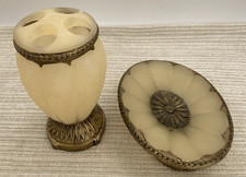 Springmaid Luxury Palais Soap Dish  Toothbrush Holder Cream Gold Color