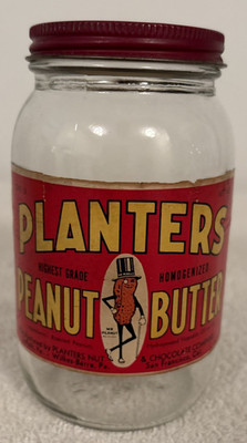 Early 1 Pound Jar That Held Planters Peanut Butter Showing Vintage Mr. Peanut