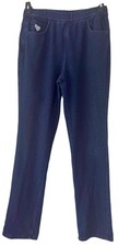 Quacker Factory DreamJeannes Straight Leg Pants Indigo Blue Rhinestone Pocket XS
