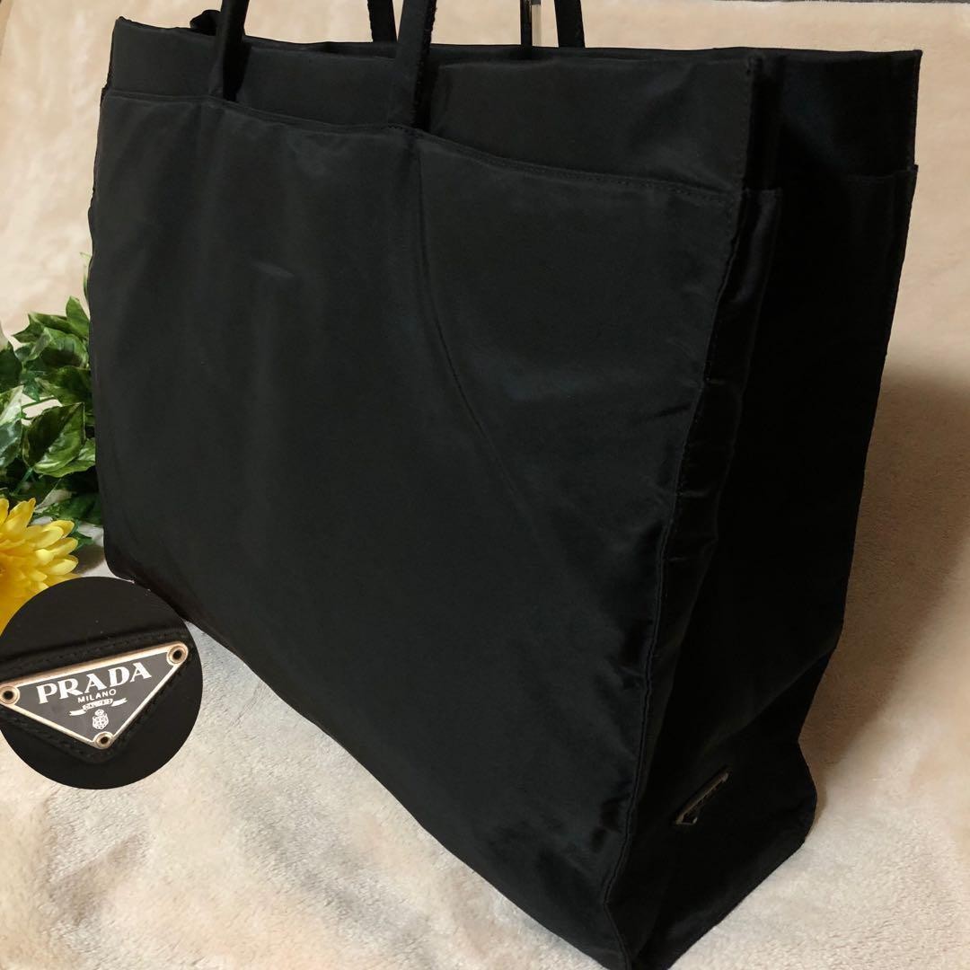 Prada large black triangular logo tote bag excellent condition high capacity
