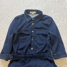 Michael Kors Navy Blue Soft Denim Shirt Dress Pockets 10 Safari Preppy Teacher