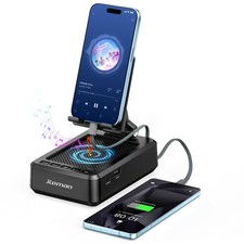 Cell Phone Stand Bluetooth Speaker with Built-in Cables,Foldable Adjustable H...