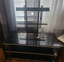 Black Glass TV Stand Base for 55" TVs, 400x400mm VESA, Glass Shelves