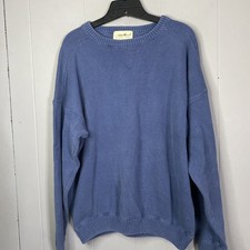 Vintage Eddie Bauer Fishermans Knit Mens Sweater Oversized Medium Blue 24x27