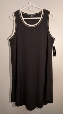 ABS by Allen Schwartz Black White Knit Shift Dress Round Neck Sleeveless Large