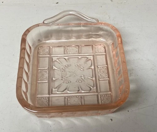 Vintage Jeannette Depression Glass DORIC Square Relish Dish Segment Handle PINK