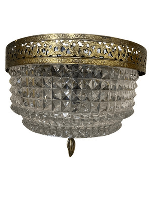 Vintage Genuine Lead Crystal Art Deco Style Flush Mount Light Western Germany