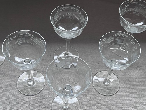 4 + 2* Vintage Heisey Etched Sparkling drink Coup - Sherbet Glasses 1940/50's - Picture 5 of 13
