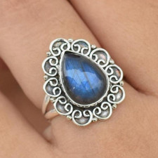 Labradorite Ring 925 Sterling Silver Statement Band Ring Gemstone Jewellery Gift