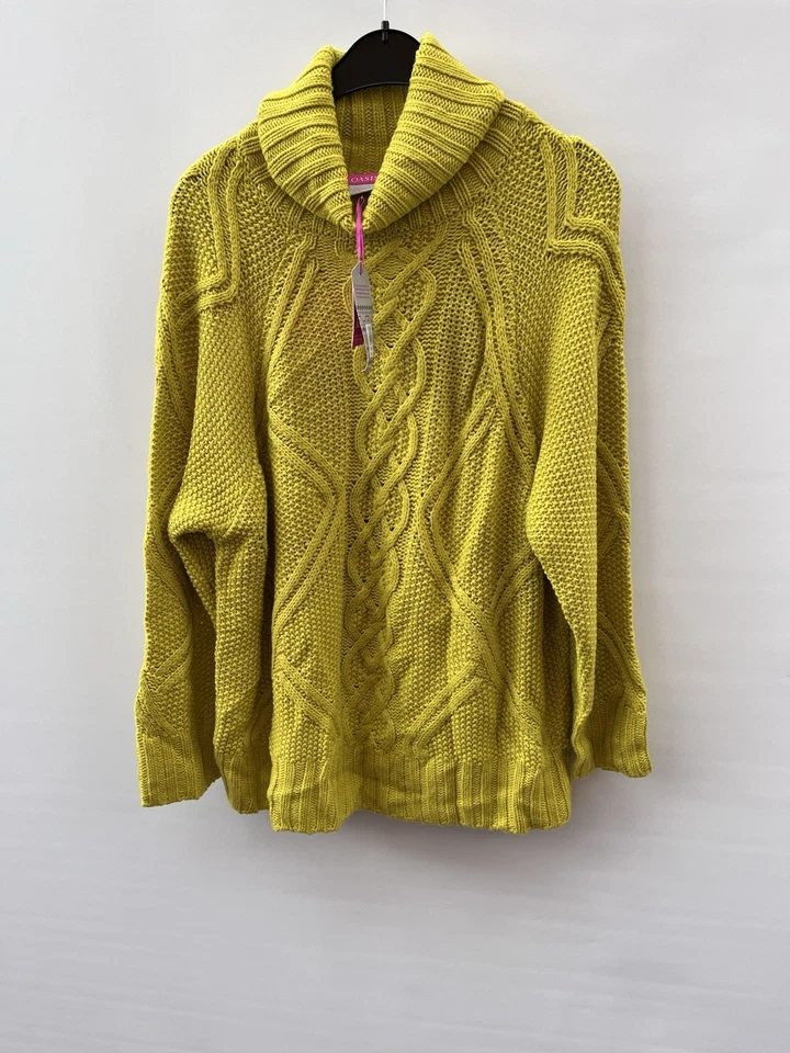 Oasis Chartreuse Cable Knit Roll Neck Long Sleeved Jumper Size XL Bnwt - Image 2 of 4