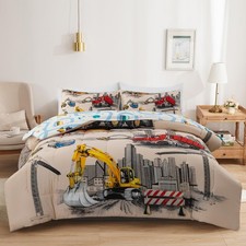 Trucks Tractors Cars Boy Bedding Comforter Set with Sheets, Twin Size Cartoon...
