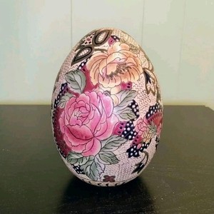 Vintage Ceramic Large Floral Egg Floral Pattern Decorative 