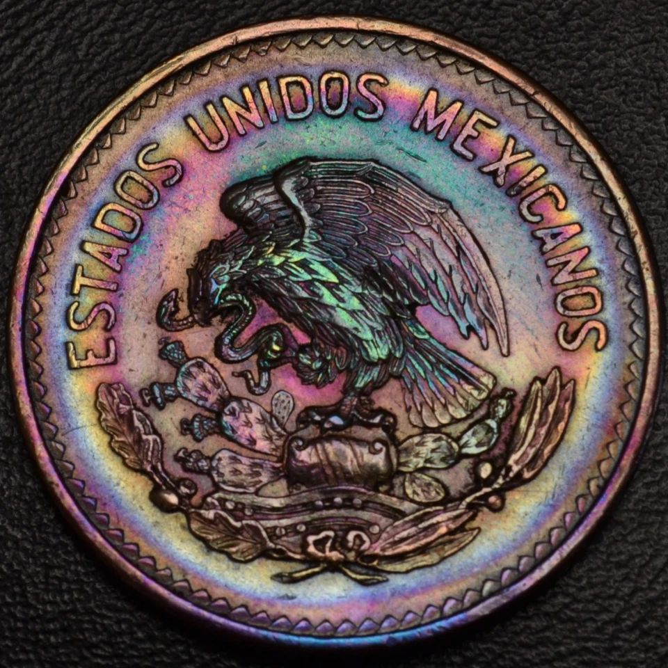 **KEY DATE** 1951 Mexico 20 Centavos RAINBOW TONING OBV & REV (L52-56) - Image 3 of 3