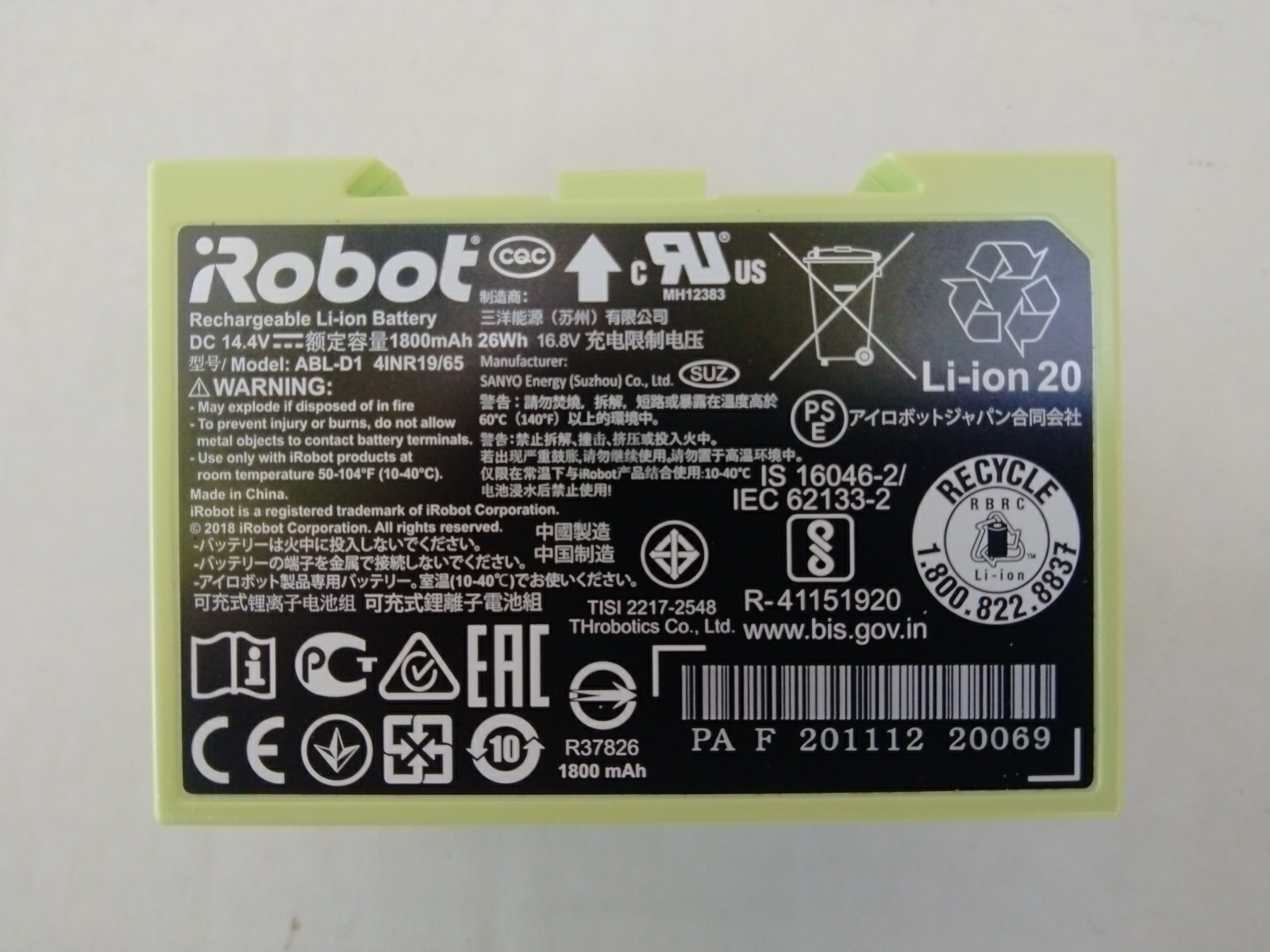 Open Box OEM Roomba ABL-D1 1800mAh Battery for i4+ i5 i7+ i8 i-Series Robots  