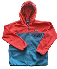 Patagonia Kids' Micro Hooded Jacket Pockets Size XS 5-6 Blue Sumac Red EUC