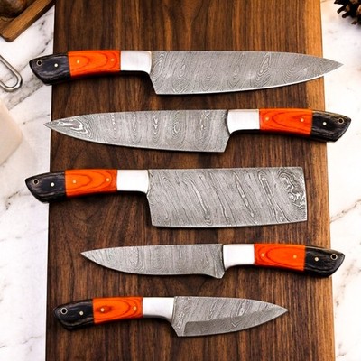 Custom Handmade Damascus Steel Blade Chef Knives Set | Kitchen Knives Set Sheath