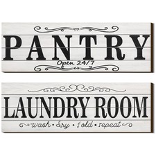 Jetec 2 Pcs Pantry Sign Wooden Laundry Room Signs 15 x 5 x 0.3 inches, White