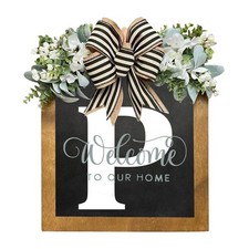 Last Name Year Round Front Door Wreath, 26 Letter Farmhouse Wreath, Wooden Ha...
