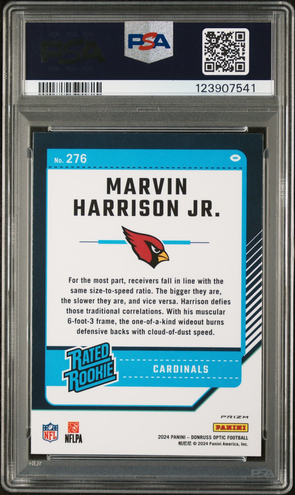 2024 PANINI DONRUSS OPTIC HOLO #276 MARVIN HARRISON JR. ROOKIE RC PSA 8 view 2