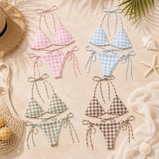 Pink Gingham Coquette String Bikini Swimsuit