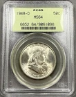 1948-D Franklin Half Dollar 50c - PCGS MS64 - OGH Green Holder