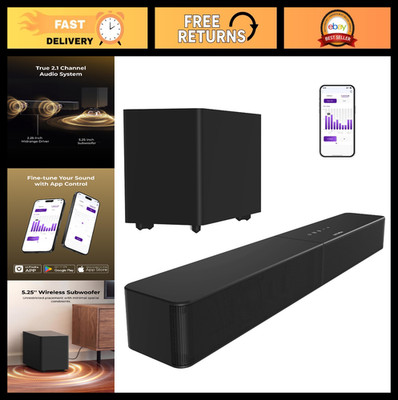 240W Wireless Sound Bar with Subwoofer, Bluetooth 6.0, HDMI, Voice Control, 2.1c
