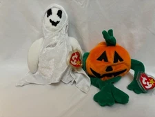 Pair of 2 1990s Halloween Beanie Babies- Pumkin and Sheets