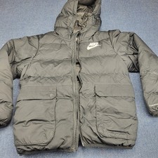 Nike Therma-FIT Kids Medium Black Down Puffer Jacket Hooded Parka No Zipper