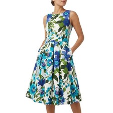 Eliza J Blue Floral Sleeveless Fit and Flare Midi Dress Lined has Pockets Size 8