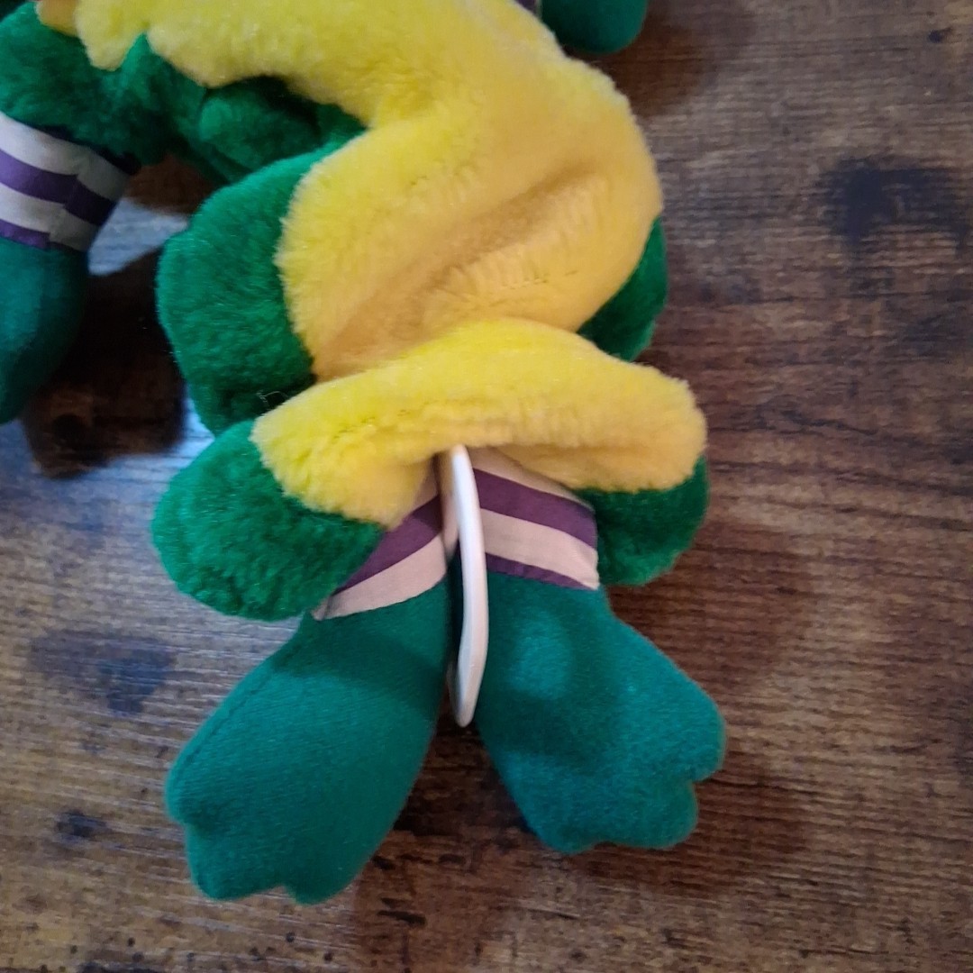 Vtg Kids II Plush Green Frog Crib Stroller Musical Pull Toy Pink Speckle Bow '94