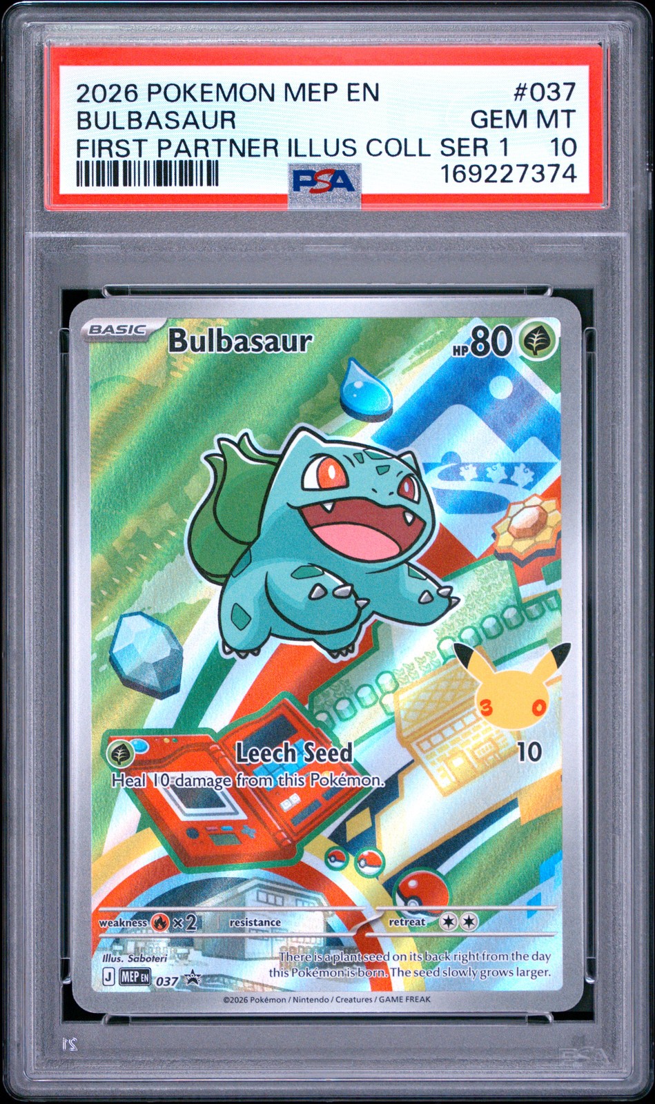 2026 POKEMON MEP FIRST PARTNER ILLUSTRATION COLLECTION #037 BULBASAUR PSA 10