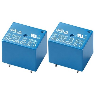 High-Quality DC 9V Power Relay - 2 Pack, 10A Rating for Electronics Projects