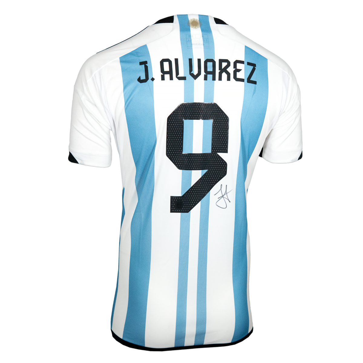 アトレティコ・マドリード J.ALVAREZ サイン入りユニフォーム アルバレス Julian Alvarez Signed Argentina Shirt 2022 Number 9 Autograph