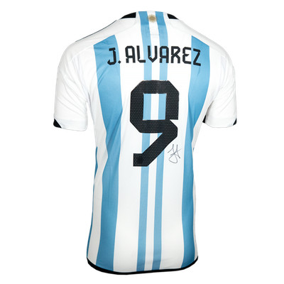 J. Alvarez 直筆サイン入り アルゼンチン代表 ユニフォーム icons Julian Alvarez Signed Argentina Shirt 2022 Number 9 Autograph