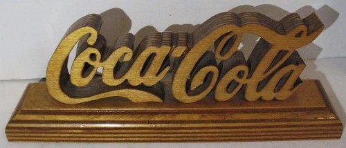 Vtg Wood Scroll-Cut Coca Cola Desk or Display Piece 8 1/4" long