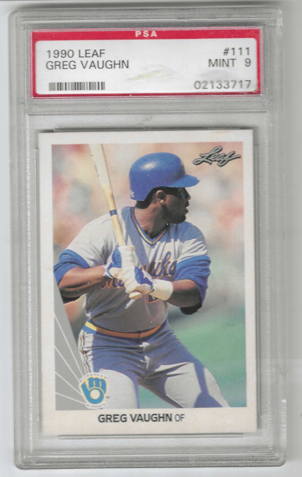1990 Leaf #111 Greg Vaughn PSA 9 Mint