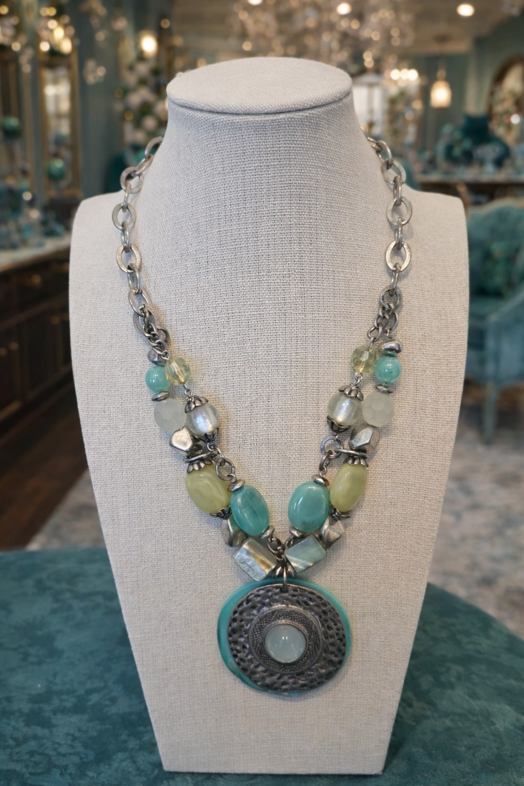 Ruby Rd Statement Necklace Turquoise Green Beaded… - image 2